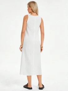SHEIN LUNE 女士夏季休闲纯色无袖连衣裙 - 白色 - 查看 2