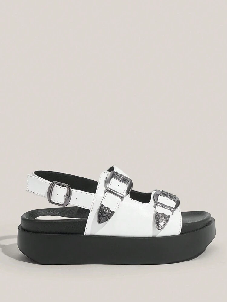 Zapatos de mujer de moda sandalias de doble capa con suela gruesa y hebilla metálica para zapatos de vacaciones de primavera y verano. de verano