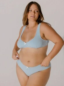 Aralina Curve Soft Blue Contrast Scallop Trim Rib Lingerie Bralette Set