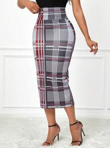 SHEIN Lady Váy midi đan kẻ caro nhiều màu thanh lịch cho công sở mùa thu đông - Nhiều màu - Xem 6