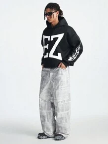 Manfinity VCAY Men's Fashion Newspaper Print Loose Straight-Leg Pants - Grey - View 3