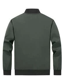 Manfinity Homme Plus Size Men Plain Color Splicing Front Zip Up Long Sleeve Casual Jacket