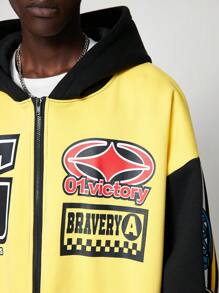 ROMWE MEN Street Life Sudadera con capucha de bloque de color abierto para hombres, ropa de calle