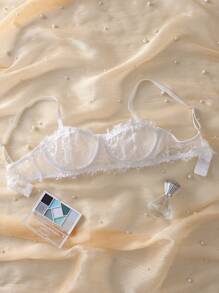 法式花卉蕾丝性感女士内衣文胸 - 白色 - 查看 6