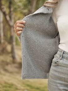 LanaWest 女士田园西式针织开衫，秋冬款 - 灰色 - 查看 7