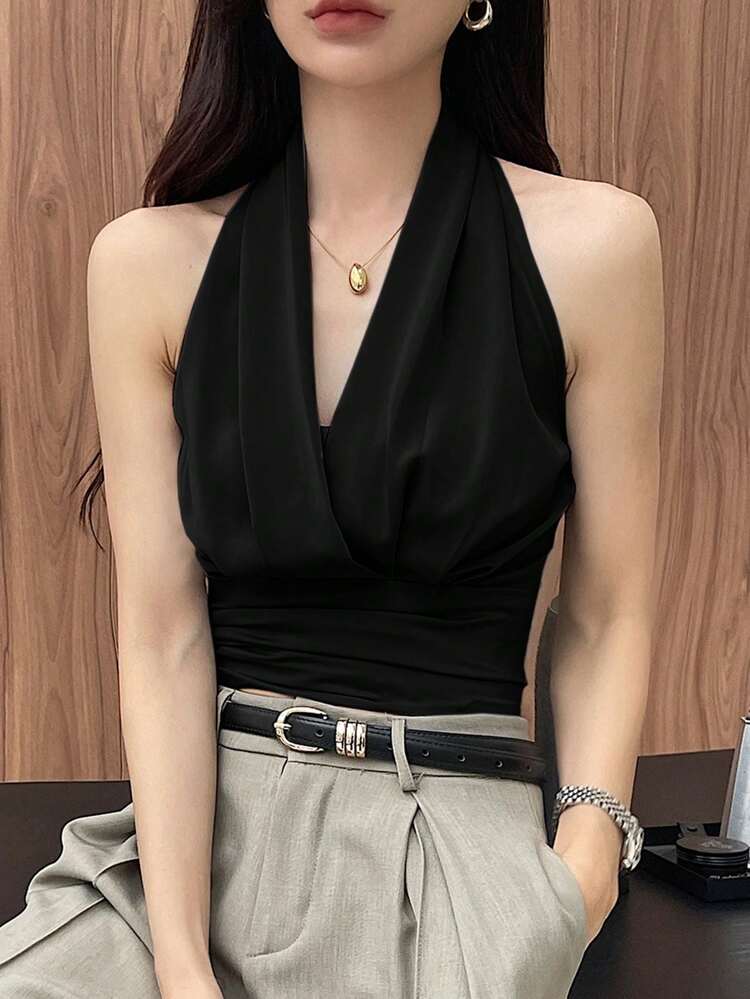 Sexy Backless Women Draped Neck Sleeveless Tank Top,Halter Top Crop Women Tops
