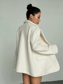 Flirla 女士休闲简约杏色蓬松西装外套，适合工作和日常穿着 - 杏色 - 查看 2