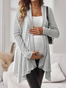 SHEIN Casual Solid Color Asymmetric Hem Jacket For Pregnant Women In Autumn - Grey - View 3