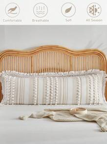 1pc Khaki Pom Pom Tasseled Polyester Long Pillow Case, Minimalist Boho Style Polyester Pillowcase Suitable For All Seasons - Khaki - View 2