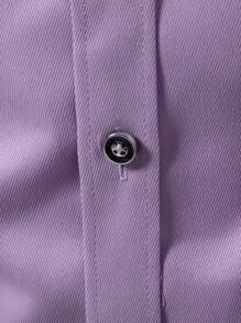 Calvornis 男士拼布前扣休闲长袖衬衫，秋季 - 淡紫色 - 查看 6
