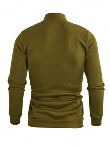 Manfinity Homme Men's Solid Color Stand Collar Long Sleeve Casual Pullover Sweatshirt - Army Green - View 2