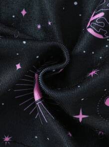 SHEIN Girls Pajamas Set - Tight-Fitting Long Sleeve Top And Long Pants Sleepwear With Luminous Star And Moon Print, For Toddlers - Black - View 8