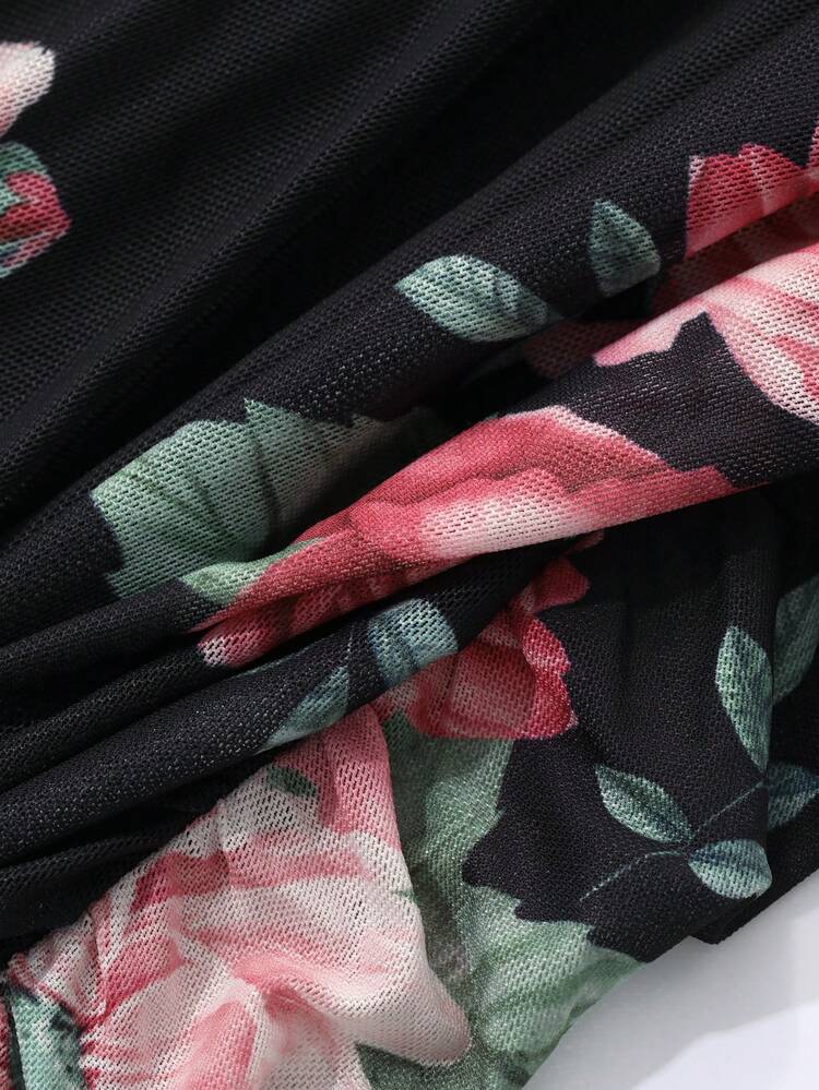 Women's Ditsy Floral Mid-Length Dress, Spring/Fall, Suitable For Valentine's Day Long Sleeve Dress