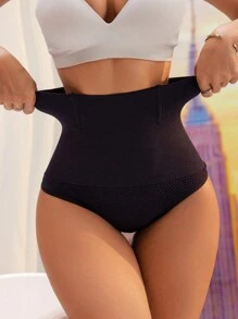 Women's Solid Color Minimalist High Waist Shaping Bottom, Casual Everyday Wear - Black - View 3
