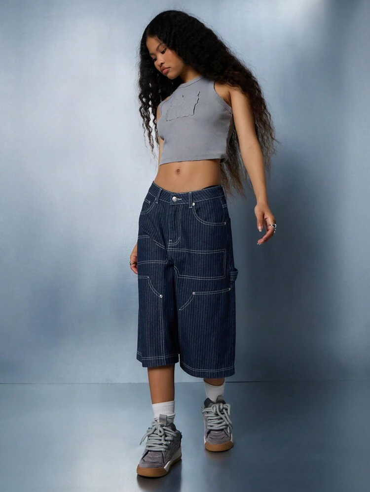 SUMWON WOMEN Ribbed Crop Tank Top With Applique Embroidery