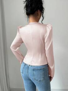 Calvaya Elegant Commuting Fitted Elastic Ruched High Collar Long Sleeve Blouse With Bowknot, Red, Autumn/Winter Women Shirt