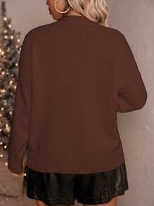 SHEIN Clasi Maglione casual da donna con collo a ciambella, decorato con albero di Natale e paillettes, adatto per Ognissanti, Capodanno, San Valentino, Ringraziamento, Natale, Pasqua, Festa Nazionale, Ballo di fine anno e altre occasioni, maglia lavorata a maglia per l'autunno e l'inverno - Caffè Marrone - Visualizzare 2