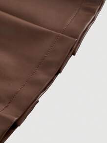 SHEIN MOD 女士纯色褶皱拉链后背简约 A 字裙，休闲日常穿着 - 棕色 - 查看 4