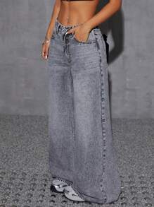 SHEIN EZwear Women's Loose Pocket Bowknot Decor Wide Leg Casual Jeans Pants