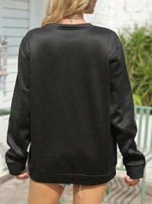 INAWLY Áo nỉ cổ tròn tay rộng màu trơn, thích hợp cho mùa thu. - màu đen - Xem 2