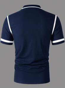 Manfinity Mode Men's Casual Colorblock Tipped Short Sleeve Polo Shirt - Royal Blue - View 2