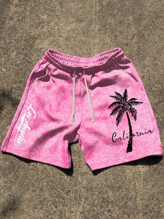 Manfinity Chillmode Pantalones cortos casuales para hombre con estampado de plantas y cordones, diseño minimalista para uso diario