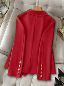 SHEIN Clasi Women's Solid Color Lapel Collar Double-Breasted Elegant Blazer Jacket, Autumn - Red - View 2