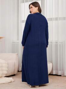 Mulvari 加大码宽松针织翻领半拉链长款休闲连衣裙，运动风格长款女装