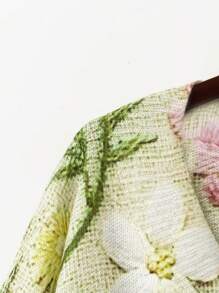 Women Plus Size V-Neck Flower Pattern Allover Print Elegant Casual Pullover Sweater, For Winter Knit Pullover Fall - Multicolor - View 6