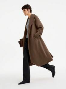 SHEIN Clasi Women's Minimalist Oversized Lapel Coat - Brown - View 3