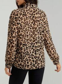 SHEIN Tall Camisa de mujer de lino, camisa de manga larga de unicolor, uniforme escolar francés, uniforme de maestro, estampado de guepardo y leopardo para mujeres en otoño