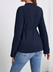 SHEIN Camisa de maternidad de manga larga, blusa con botones de color verde militar