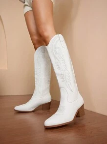 Daringsoles 2025 年春秋季新款大码女式户外时尚过膝高筒刺绣西部牛仔靴