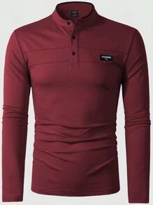 Manfinity Homme Men's Casual Contrast Trim Letter Print Polo Shirt, Autumn