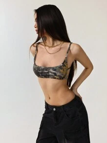 StreetHx Top de tirantes ultrabreve con estampado de hojas y espalda descubierta para mujer, estilo retro