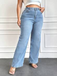 EURMUSE Plus Size  Women's Loose Fit Jeans With Regular Waistline - Dusty Blue - View 1