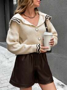 RueChic Peter Pan Collar Sweater Women Casual Loose Pullover Cardigan, Soft Cozy Knit Elastic Sleeve, Retro Style Suit Outer Wear - White - View 5