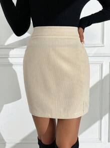 SHEIN Clasi Jupe crayon zippée A-line en velours côtelé pour femme, automne/hiver