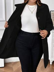 Plus Size Women's Solid Color Long Sleeve Single-Breasted Casual Coat, Autumn/Winter Fall Cloth For Women