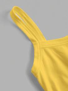 Slaydiva Tank Top Wanita Model Camisole Ketat Warna Polos Kasual Serbaguna, Cocok untuk Musim Panas - Kuning - View 4