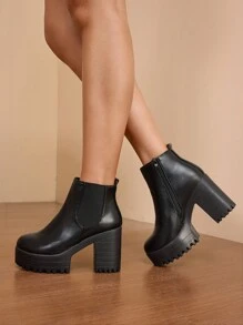 Daringsoles Botines de mujer de plataforma impermeable con cierre de cremallera, tacón ancho, apropiados para primavera y otoño