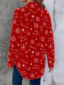 EMERY ROSE Blusa feminina vermelha completa de feliz ano novo - Vermelho - Ver 2