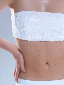 MUSERA Sequin Bandeau Crop Top Summer Ibiza Vacation Spring Summer , Autum, Winter, - White - View 5
