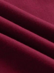 ROMWE Fairycore Áo thun nữ cổ chữ V dài tay in họa tiết đơn giản, mặc thường ngày - Đỏ - Xem 3