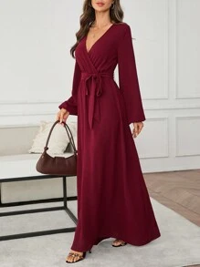 Ellevyn 女士勃艮第红 A 字裙，时尚通勤、休闲外套、秋冬 - 酒紅色 - 查看 2