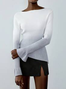 Chiquease Ombre Pattern Boat Neck Sweater Top With Flare Sleeve , Pullover Fall Winter - Multicolor - View 5