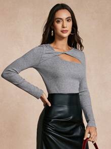 SHEIN Unity Blusa con diseño de cuello asimétrico para mujer - Gris - View 3