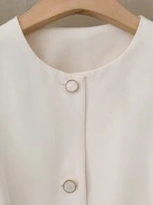 SHEIN Unity 女士圆领纽扣长袖时尚迷人西装外套 - 杏色 - 查看 3