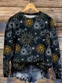 SHEIN LUNE Sun And Moon Women's Crew Neck Comfort Sweatshirt - Multicolor - View 1