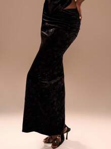 MUSERA Falda larga asimétrica con pliegues en la cintura y abertura en el muslo, elegante para verano, vacaciones, Año Nuevo, fiestas de Navidad y eventos - Negro - Ver 3